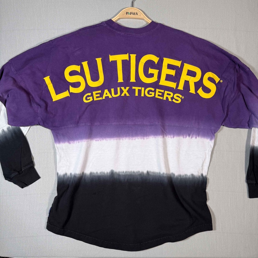 LSU Tigers Spirit Jersey Ombre Long Sleeve Shirt Mens Medium Purple White Black